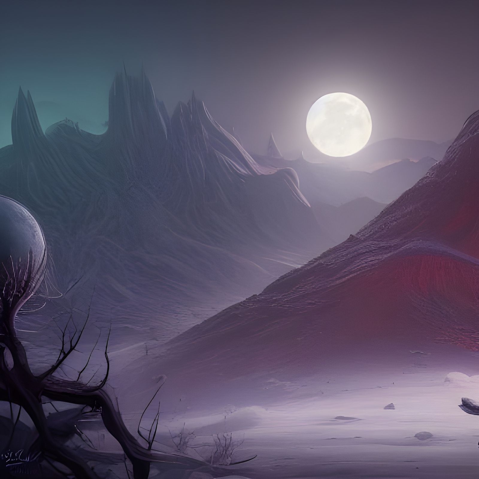 snow night moon
