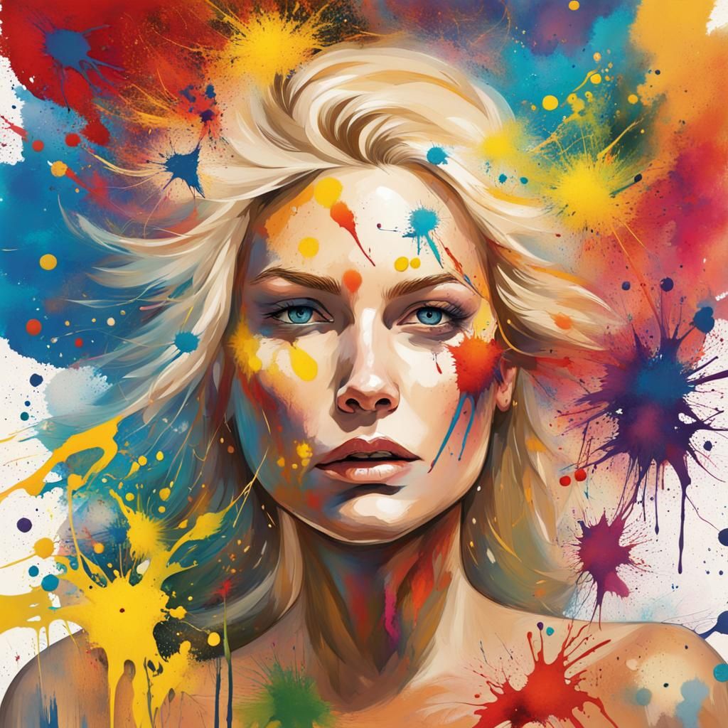 Magical Goddess Emerges from Paintbrush in Abstract Art