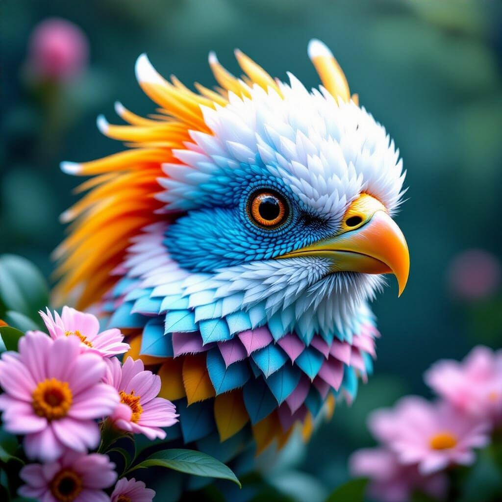 Abstract Digital Art with Dragon and Pie Emoji