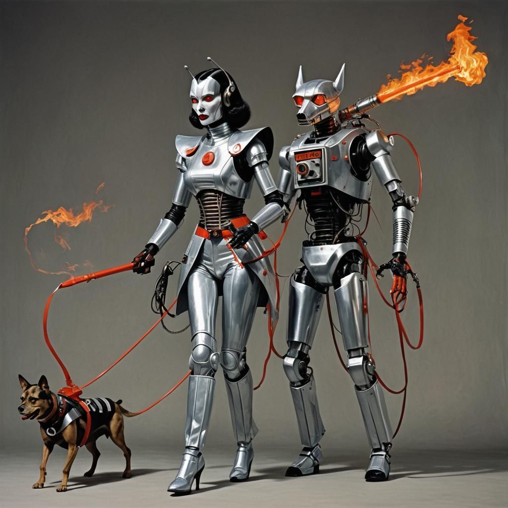 Glamorous Dracula Granddaughter Leads Flamethrower Robot Dog