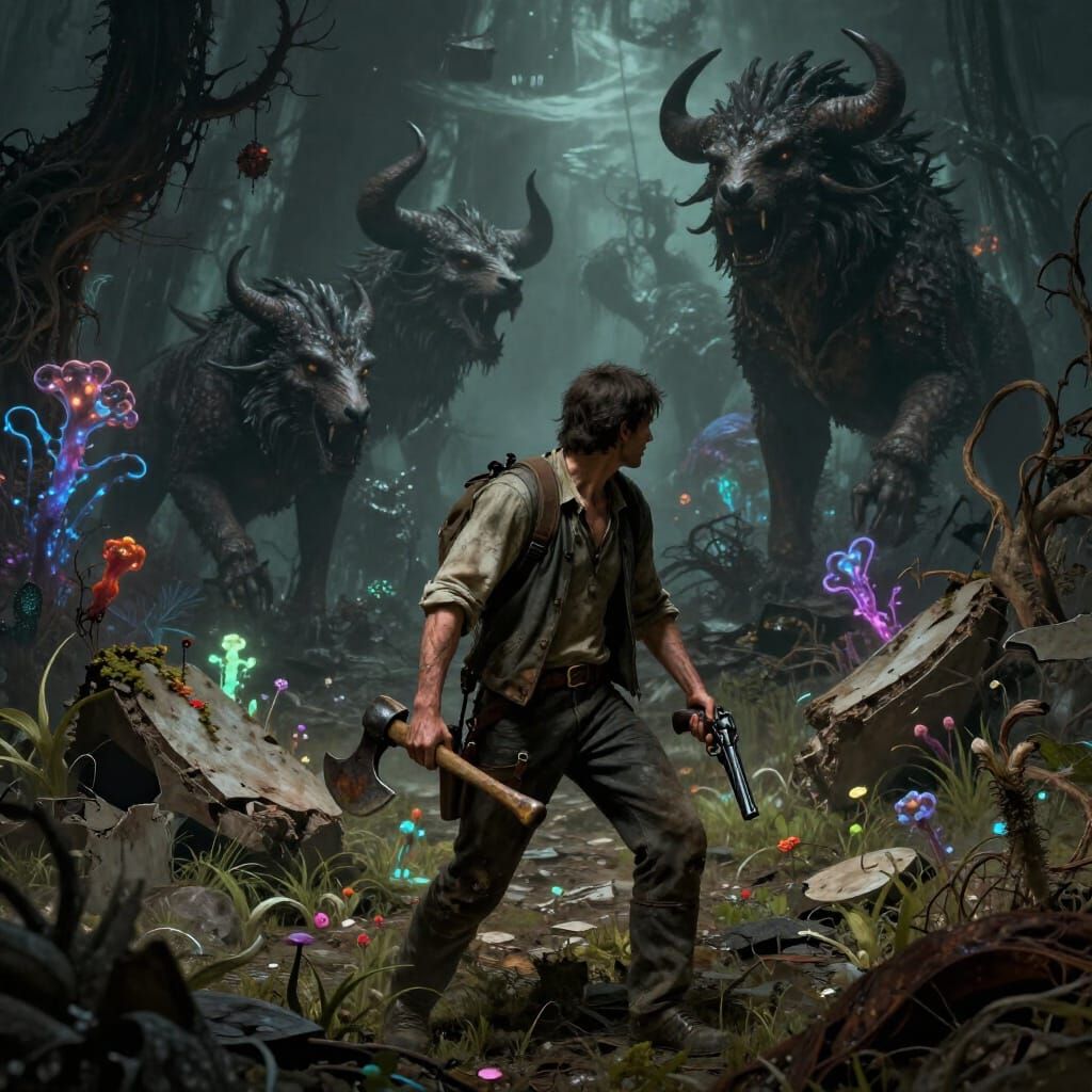 Survivor Battles Mythical Beasts in Ruined World