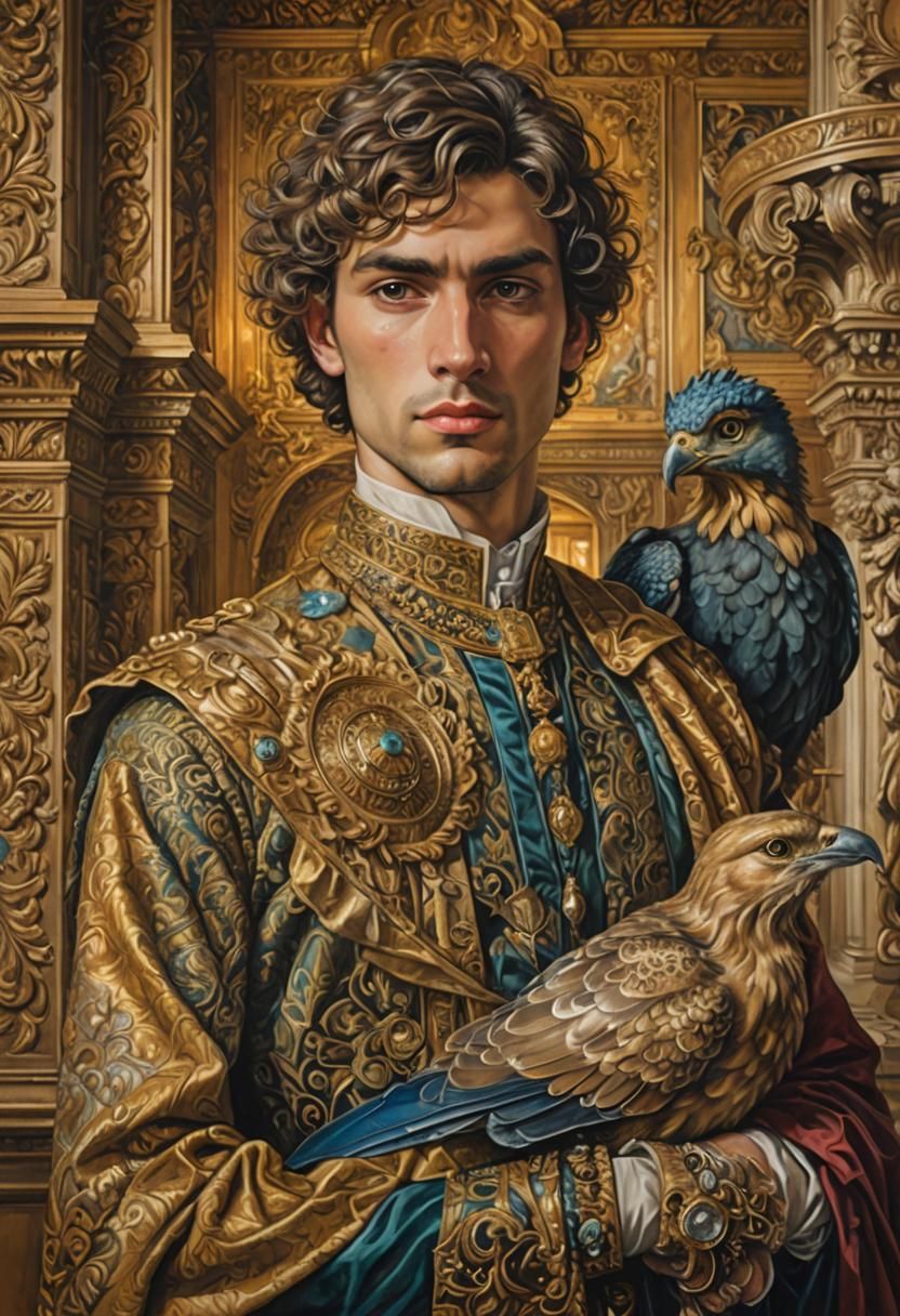 Mythological Youth in Ornate Interior, Oil Painting