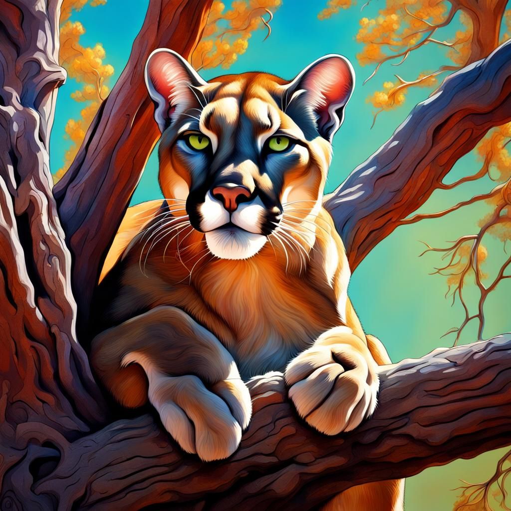 Mountain Lion's Hunt: Hyperrealistic Digital Art