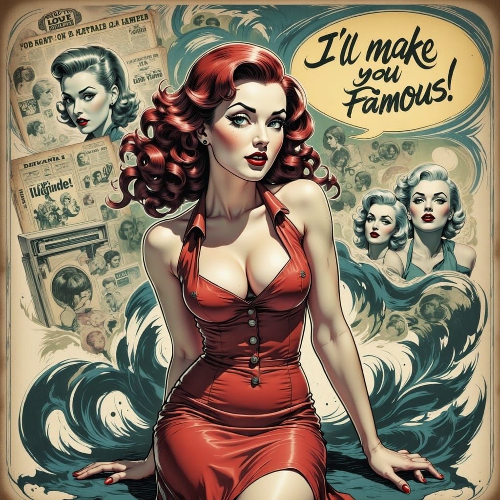 Confident Redhead in Mid-Century Comic Book Style