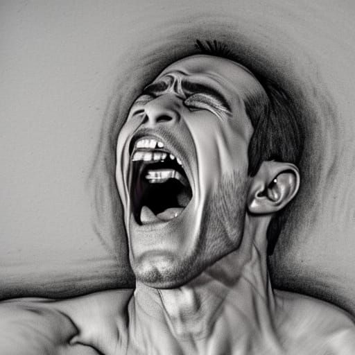 Detailed Charcoal Drawing of a Screaming Man