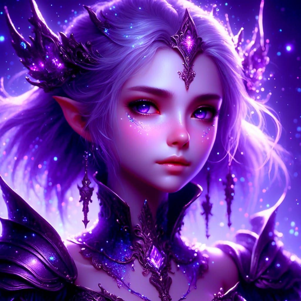 Portrait of Beautiful Dark Elf with Purple Glow