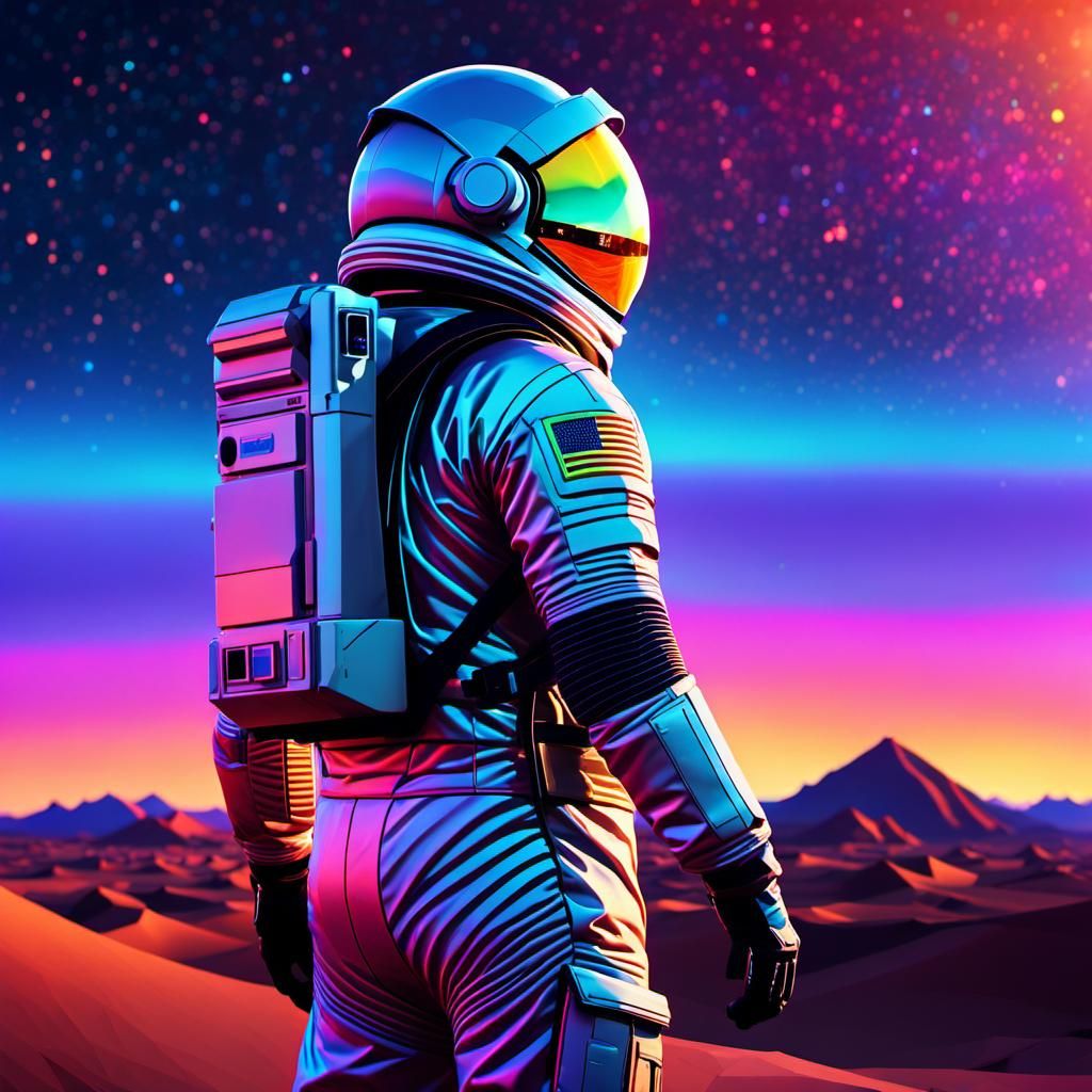 Astronaut in Neon Desert: Low-Poly Digital Art