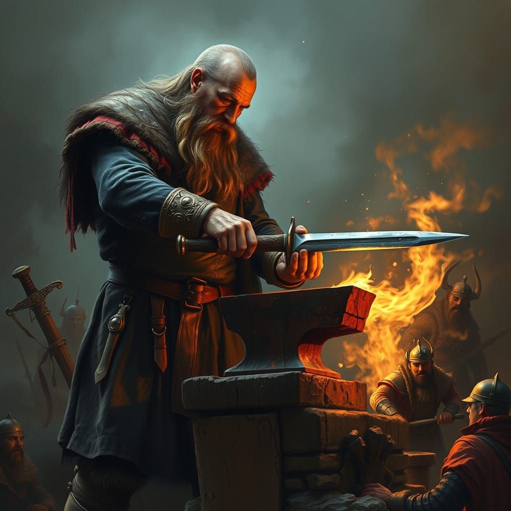 Viking Blacksmith Forges Sword in Intense Anvil Scene