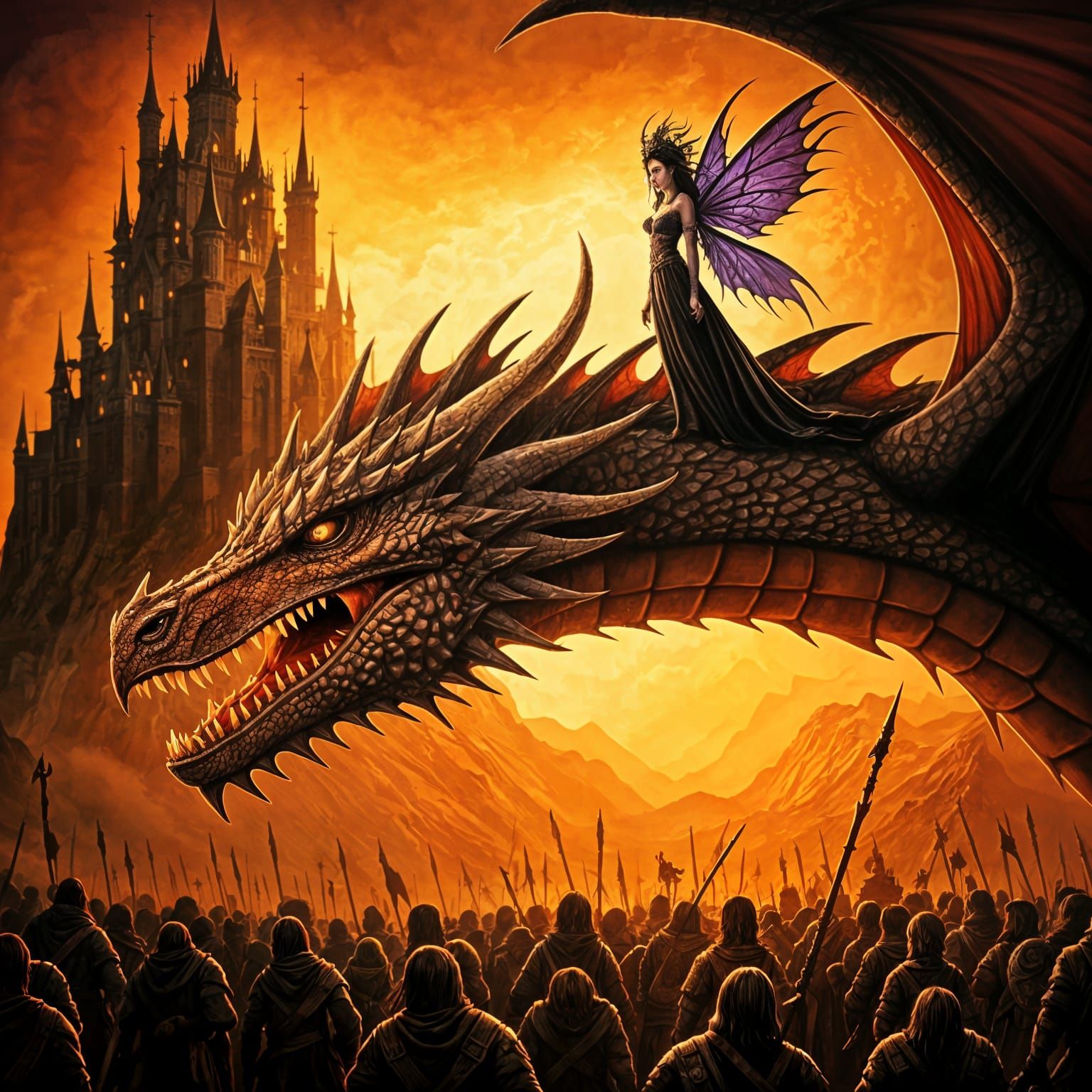 Nordic Dragon Soars with Dark Fairy Enchantress in Vibrant F...