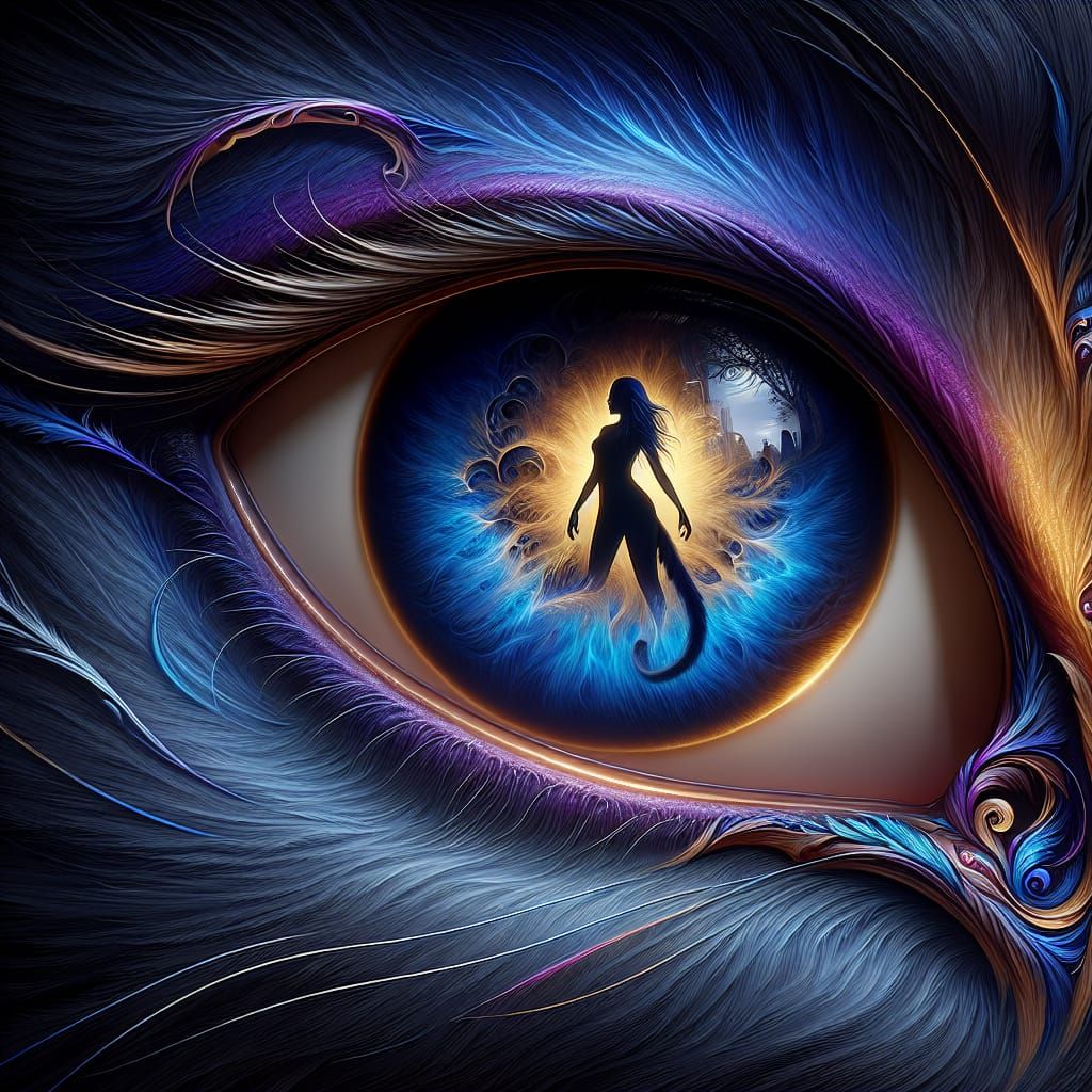 Vector Cat Eye with Woman Silhouette in Pupil