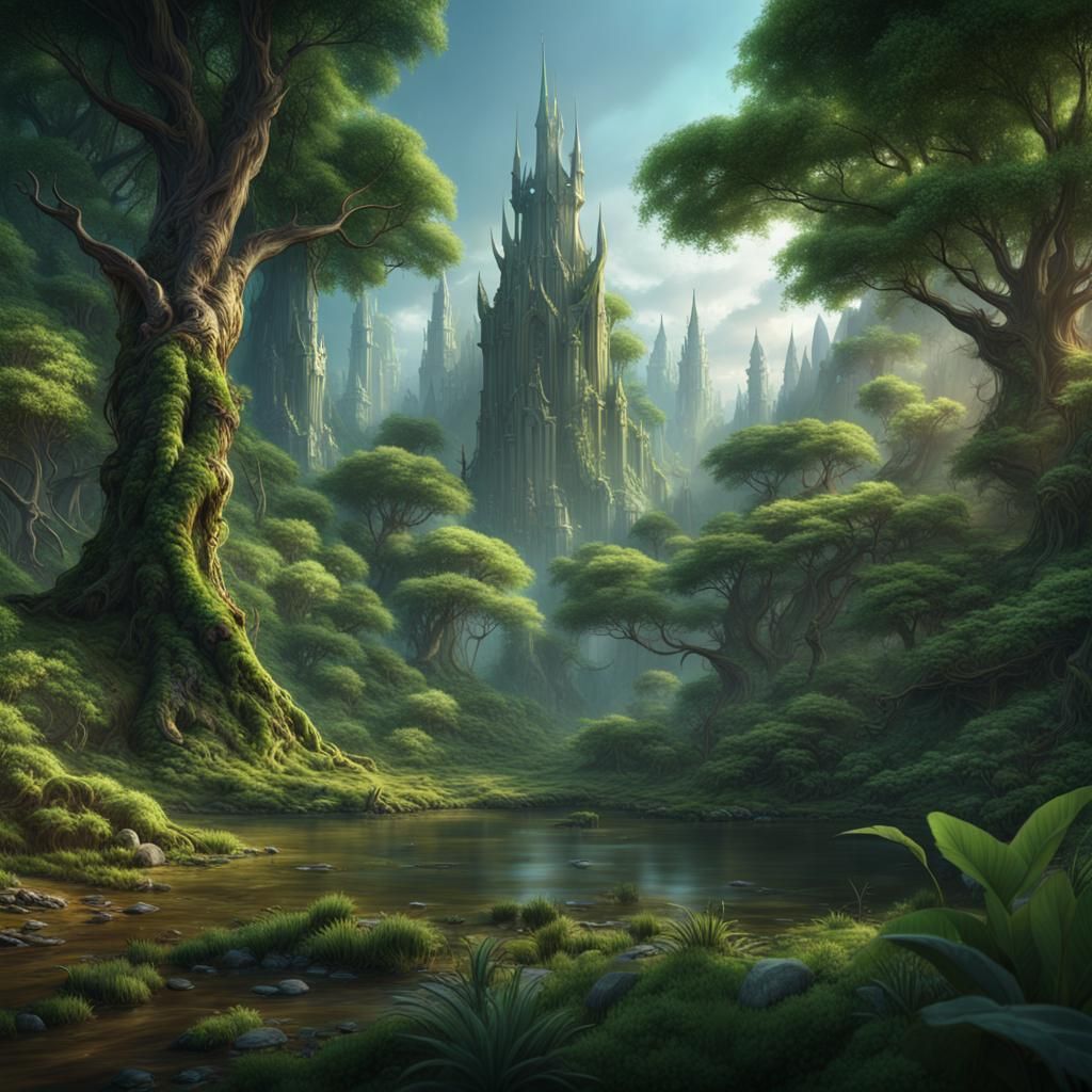 Lush Elven Forest Concept Art in 8k