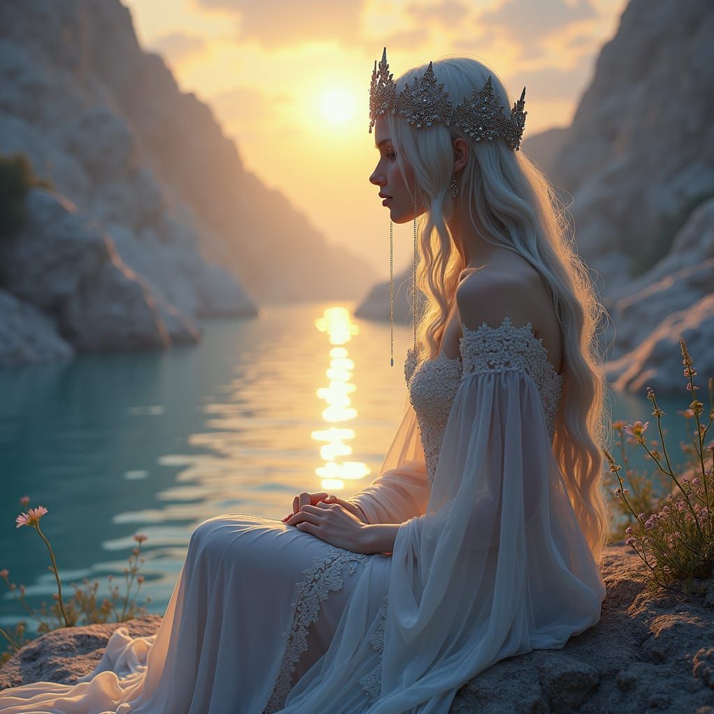 Sorrowful Woman in Mystical Realm as Dark Fantasy Art