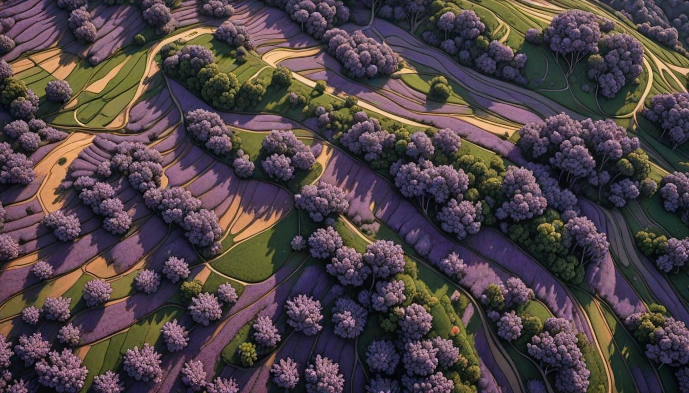 Lavender Fields in Vibrant Retro Style