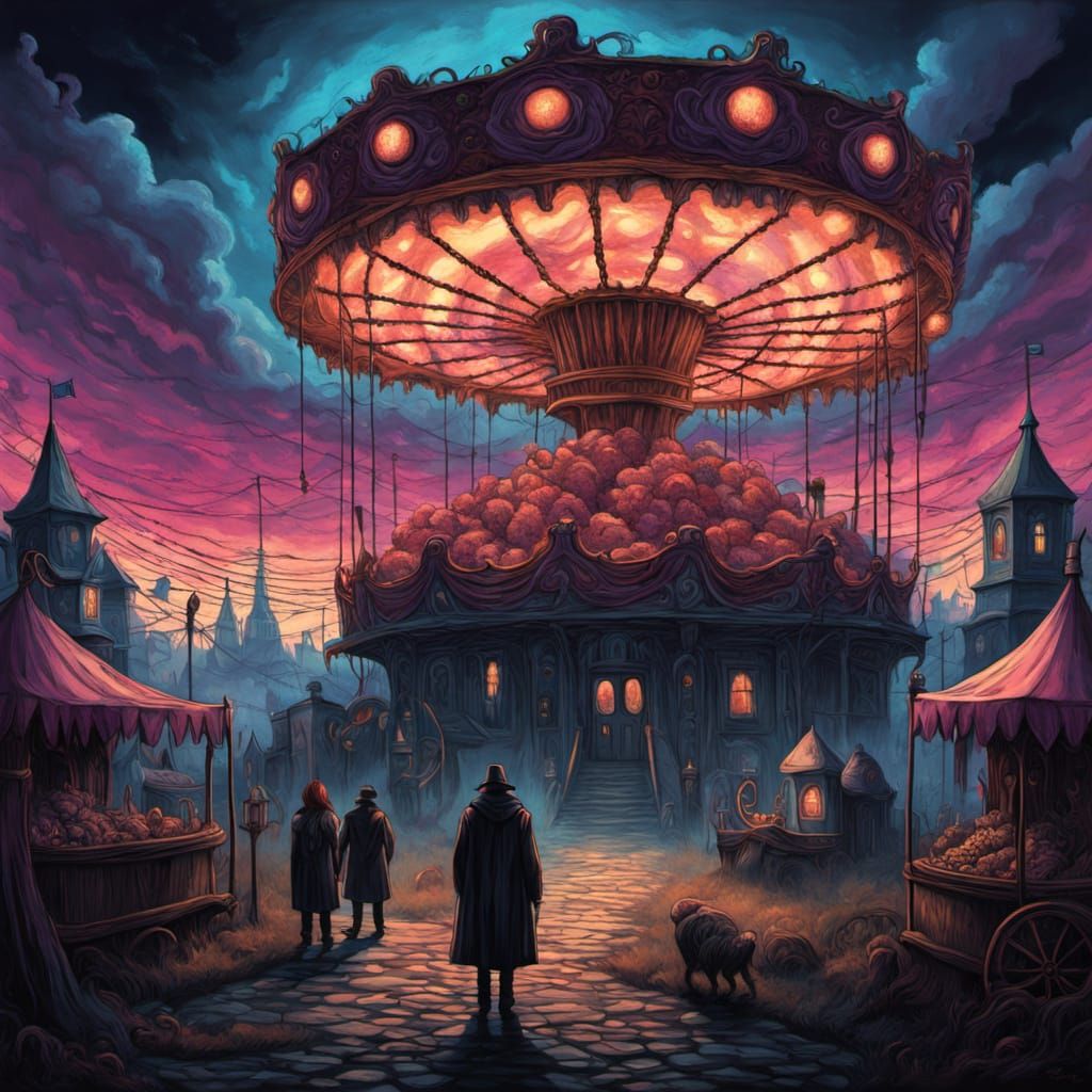 Whimsical Carnival Night, Sugared Delights and Eerie Shadows