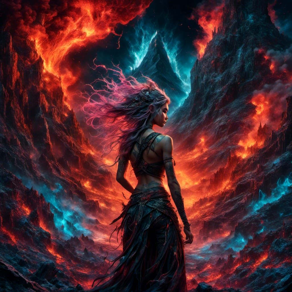 Nepalese Elf Dances Before Erupting Volcano