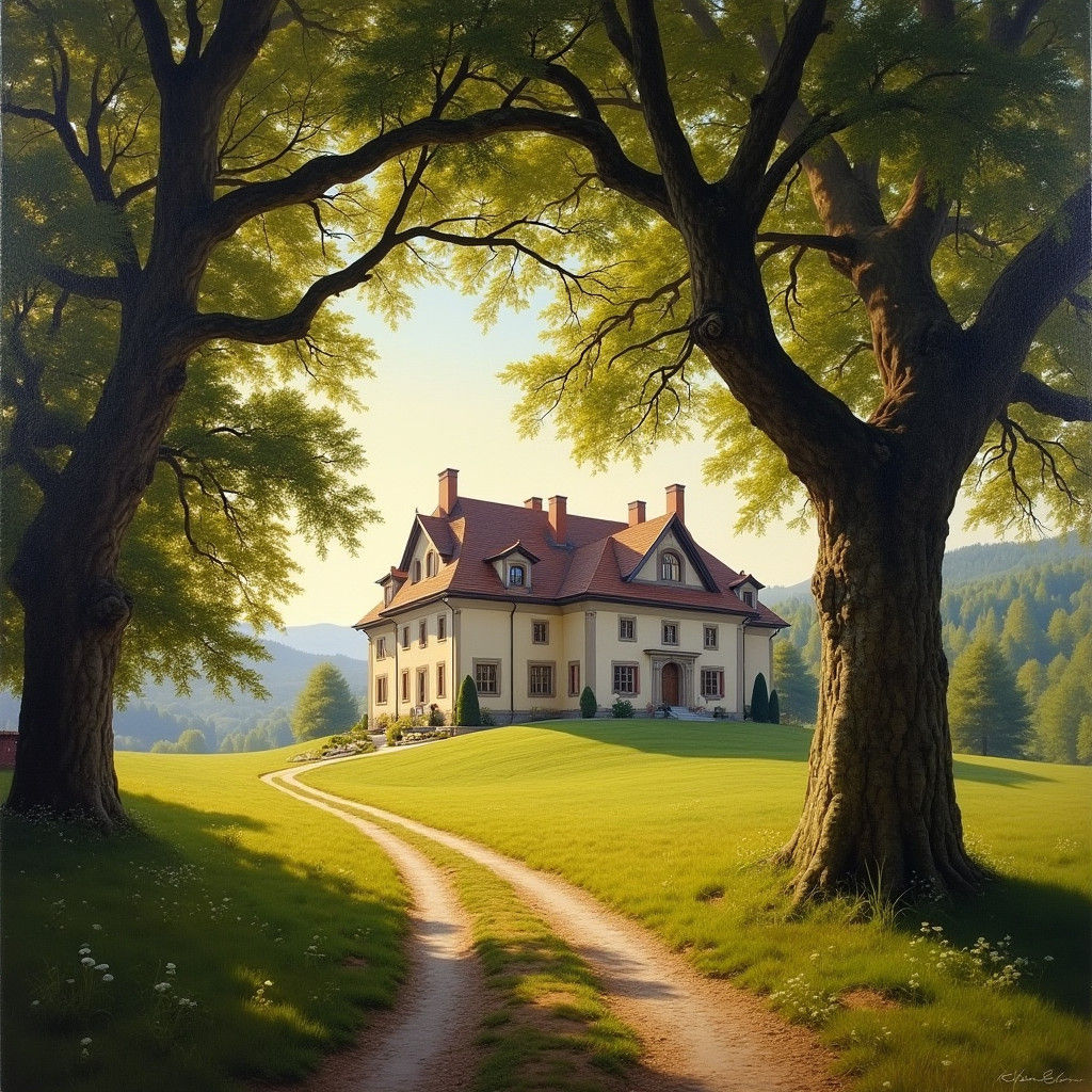 German Manor House in Morning Light, Romantic Style