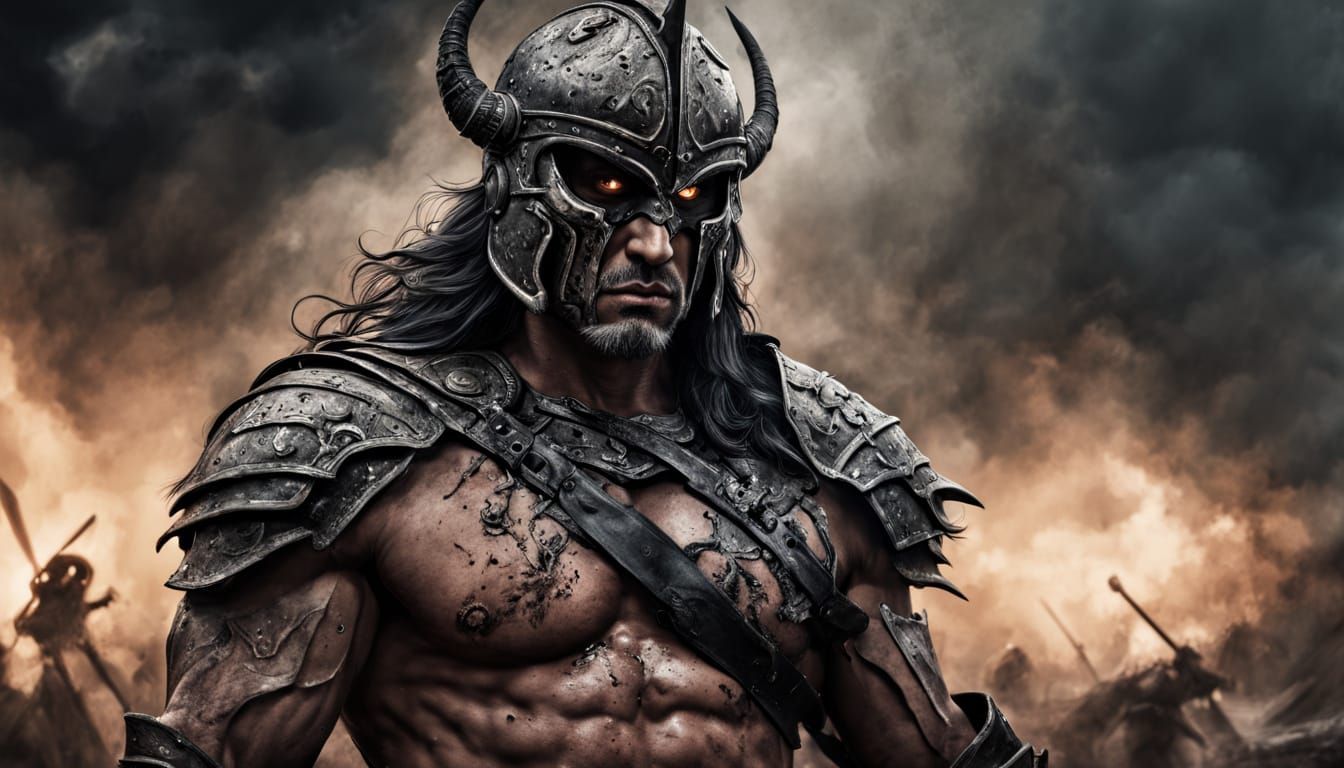 Grim Warrior on Battlefield in Boris Vallejo Style