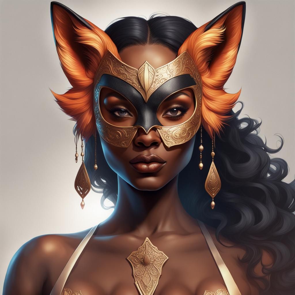 Fox Masquerade: Hyperdetailed Portrait in Triadic Colors