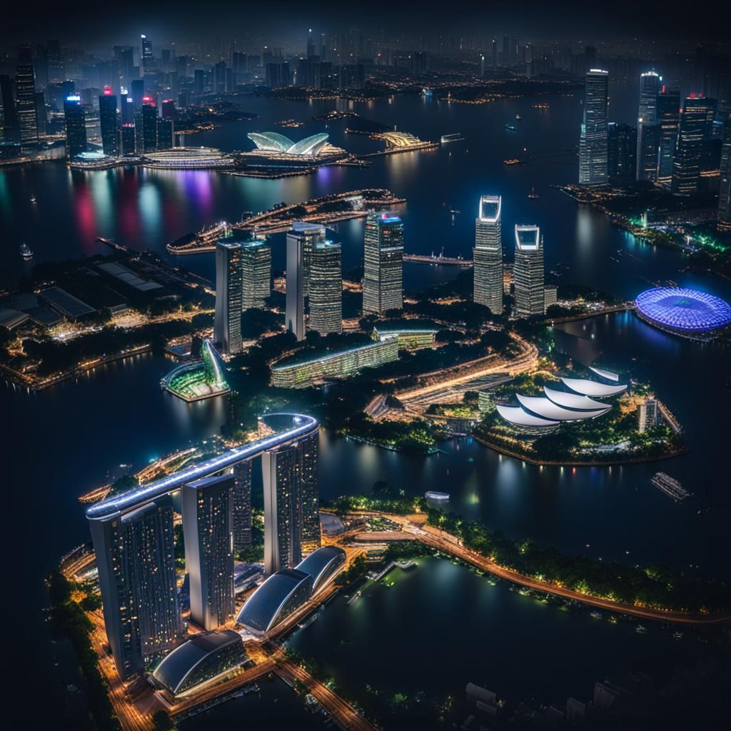 Singapore Nightscape: Aerial View in 8K