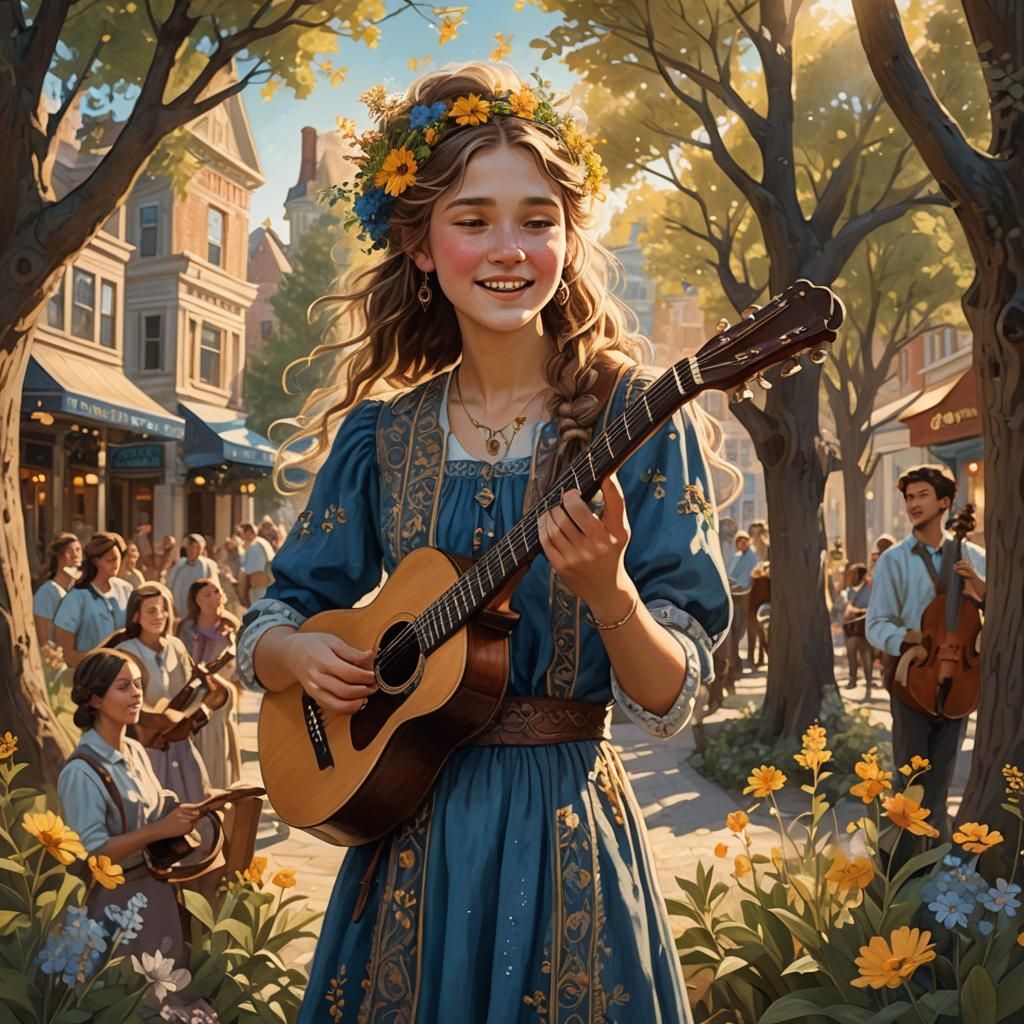 Bluegrass Singer in Whimsical Fantasy Illustration