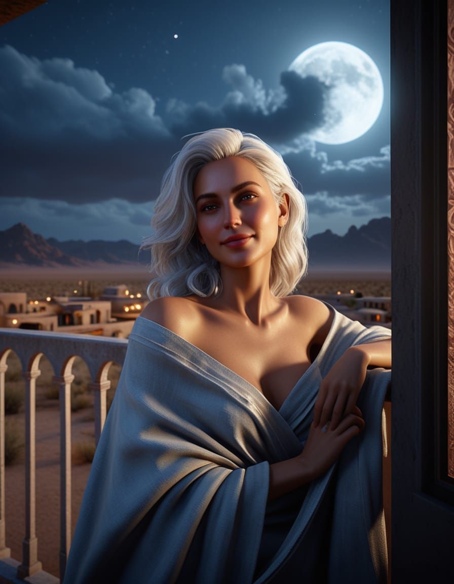 Woman Lounging on Balcony in Romantic Realism