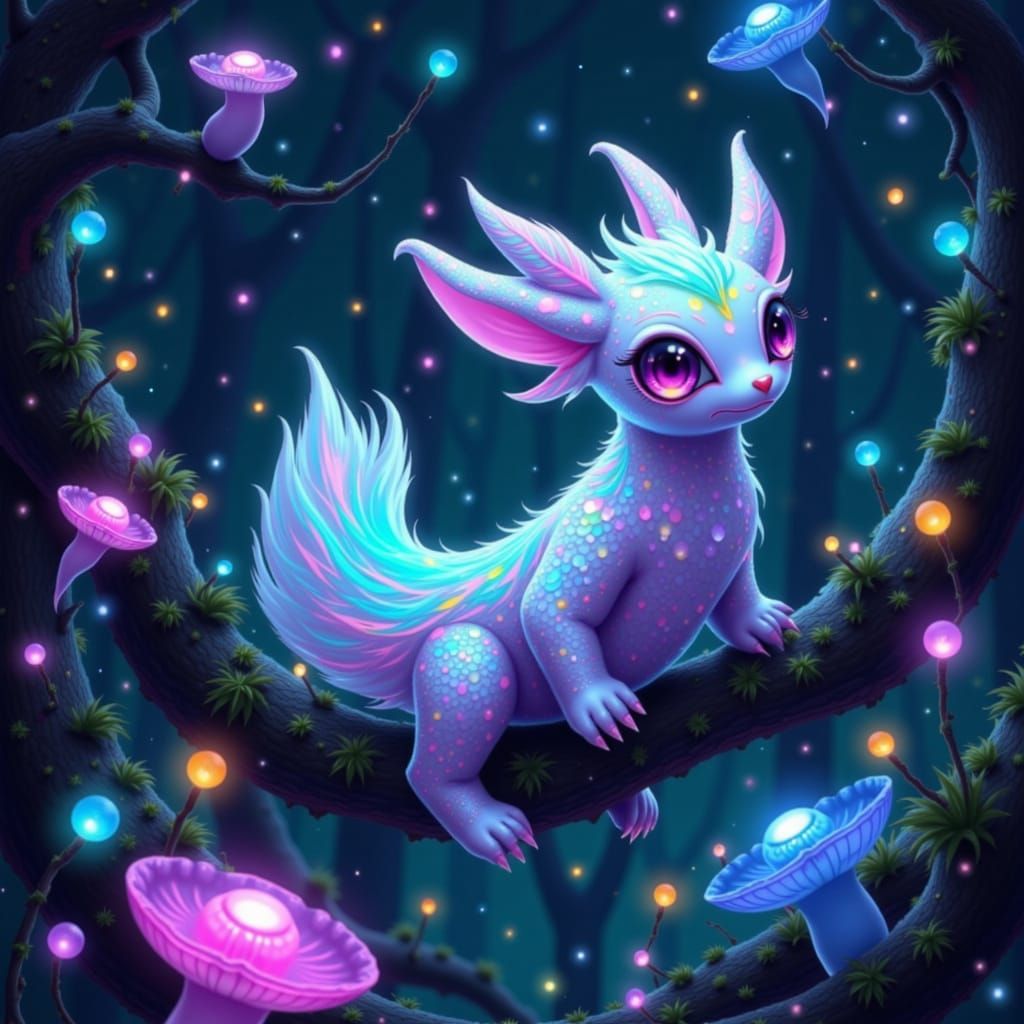 Bioluminescent Creature in Lush Alien Forest