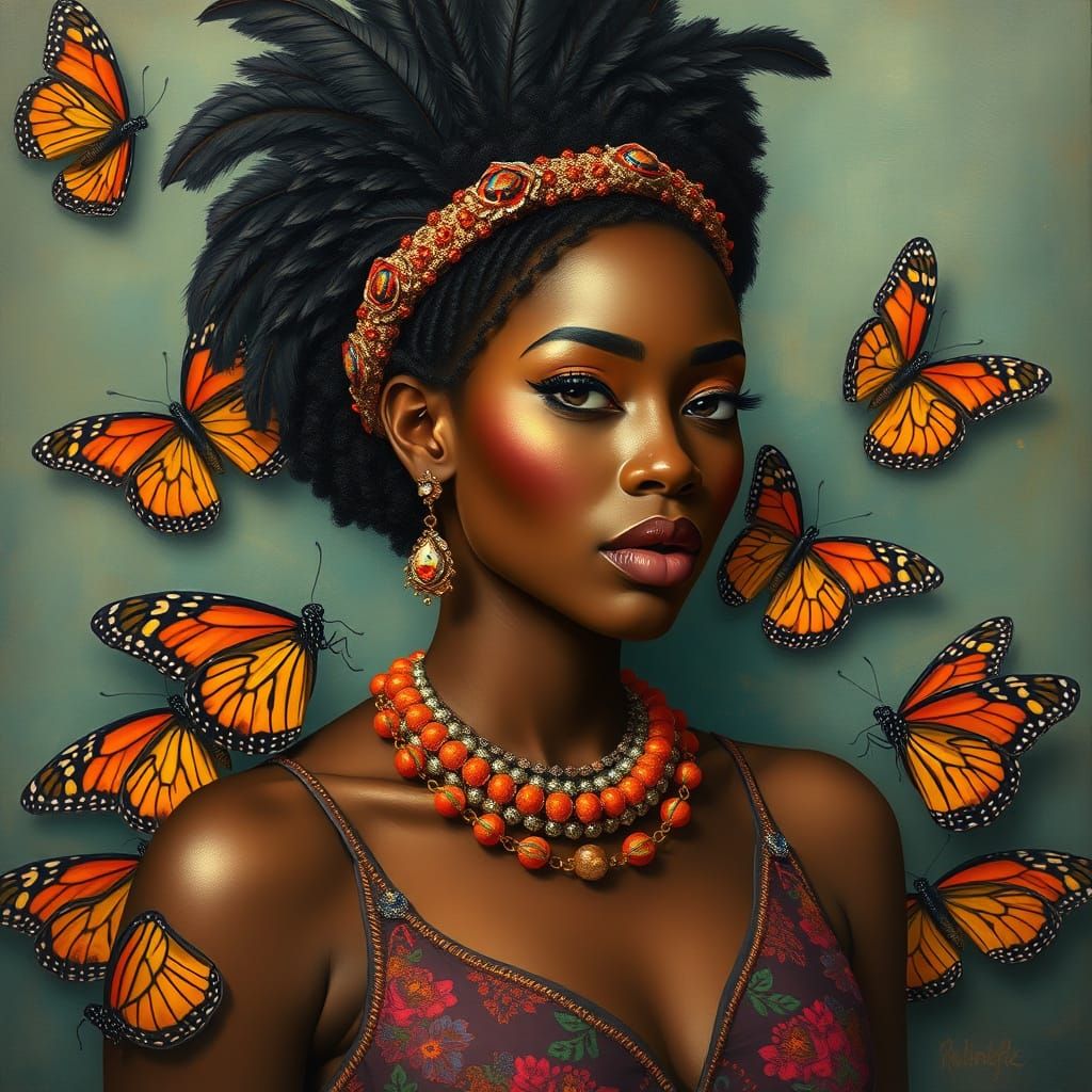 Flapper Girl with Butterflies in Vibrant Style