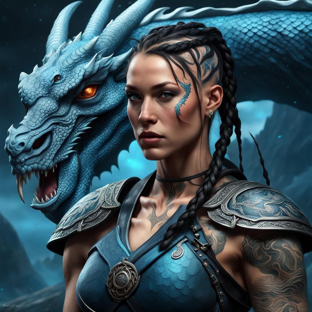 Viking Warrior with Dragon in Detailed Matte Painting