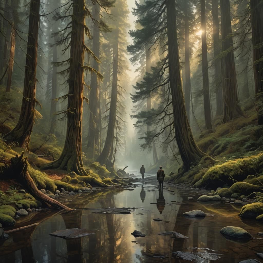 Misty Redwood Creek: Fantasy Concept Art