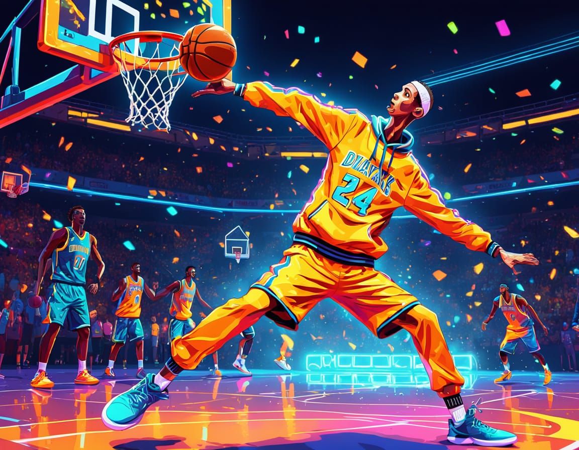 Giraffe Plays Basketball in Vibrant Pixel Art