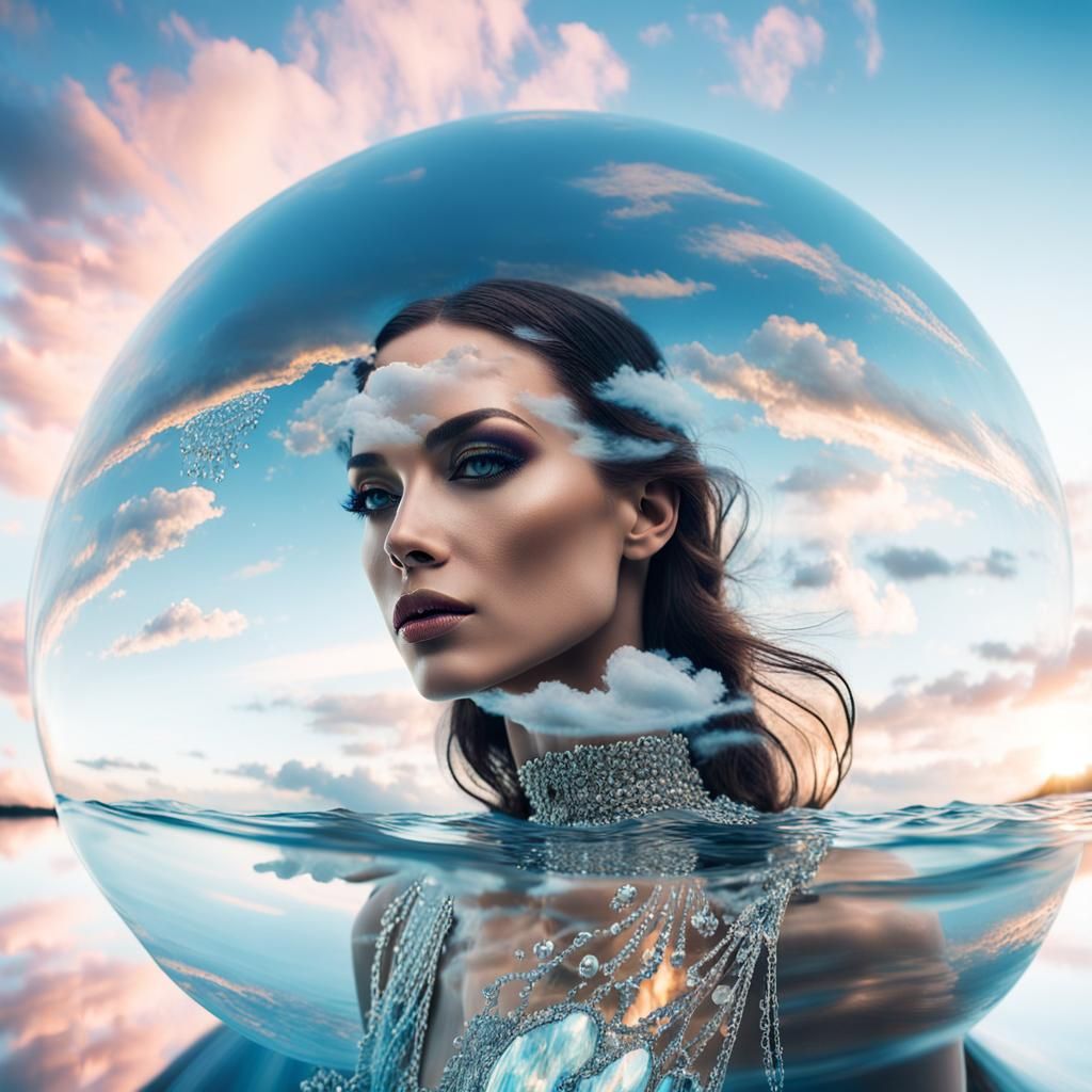 Ethereal Woman in Haute Couture: Double Exposure Scene