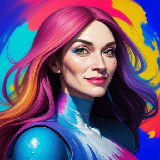 Vibrant Digital Painting of Woman with Exaggerated Features