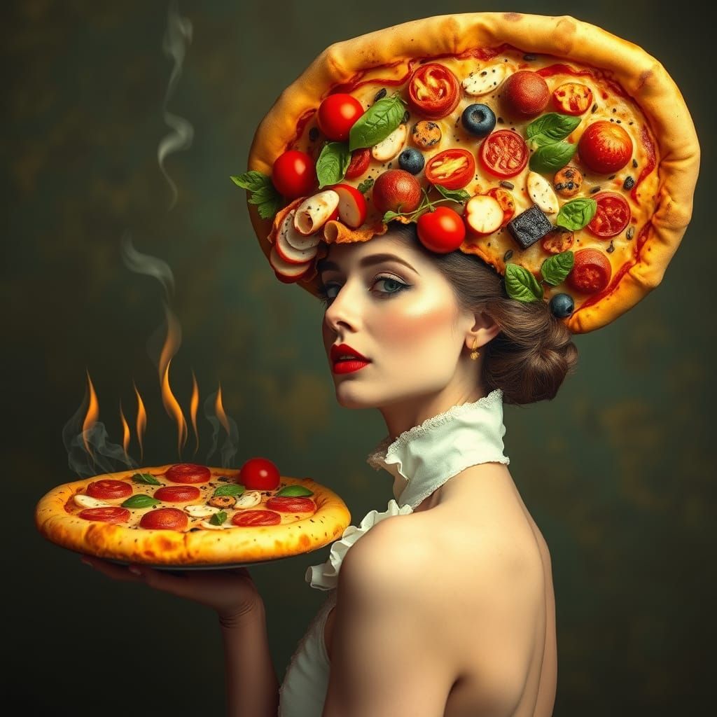 Woman in Pizza Hat: Surreal Haute Couture