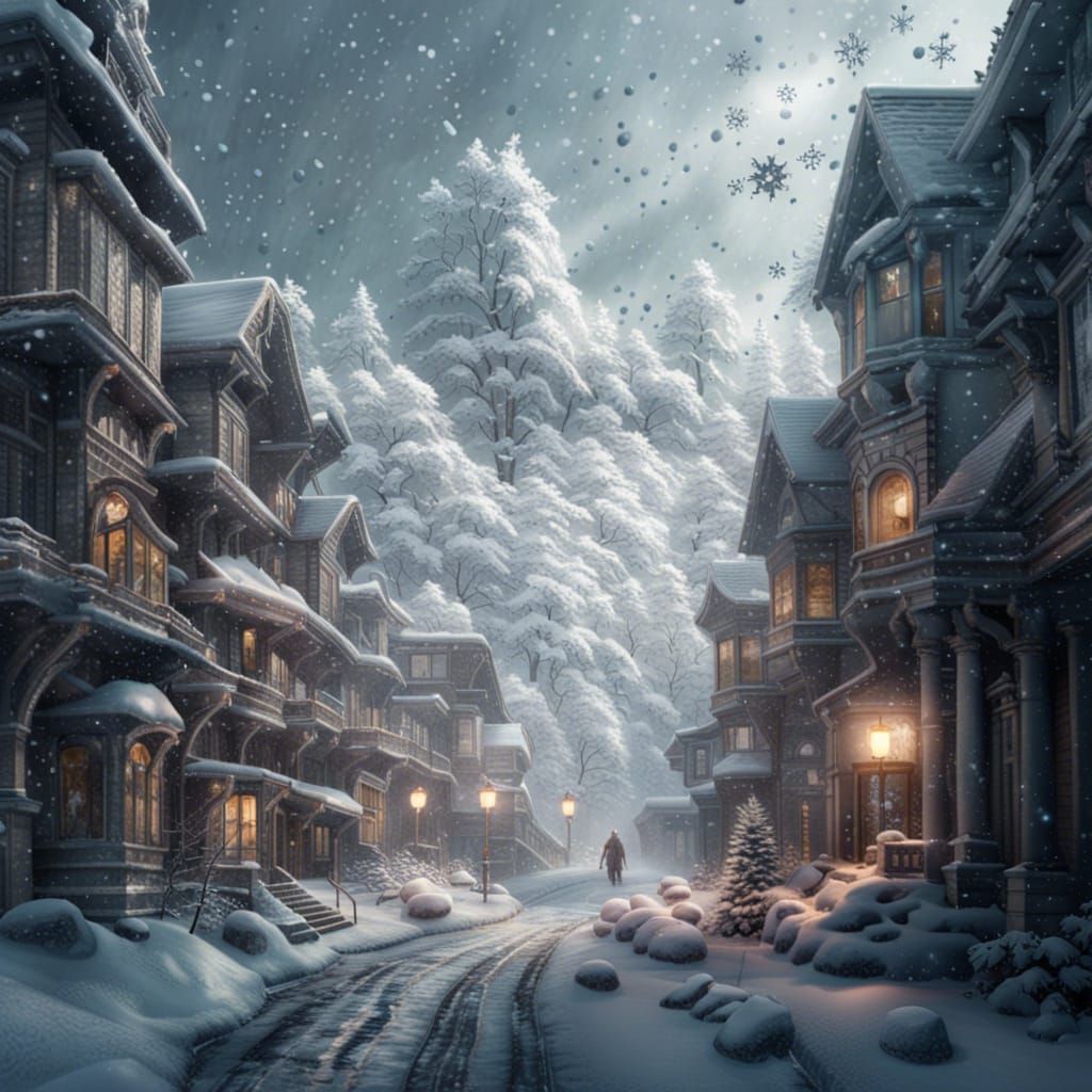 Detailed Snowflakes in Epic Winter Painting