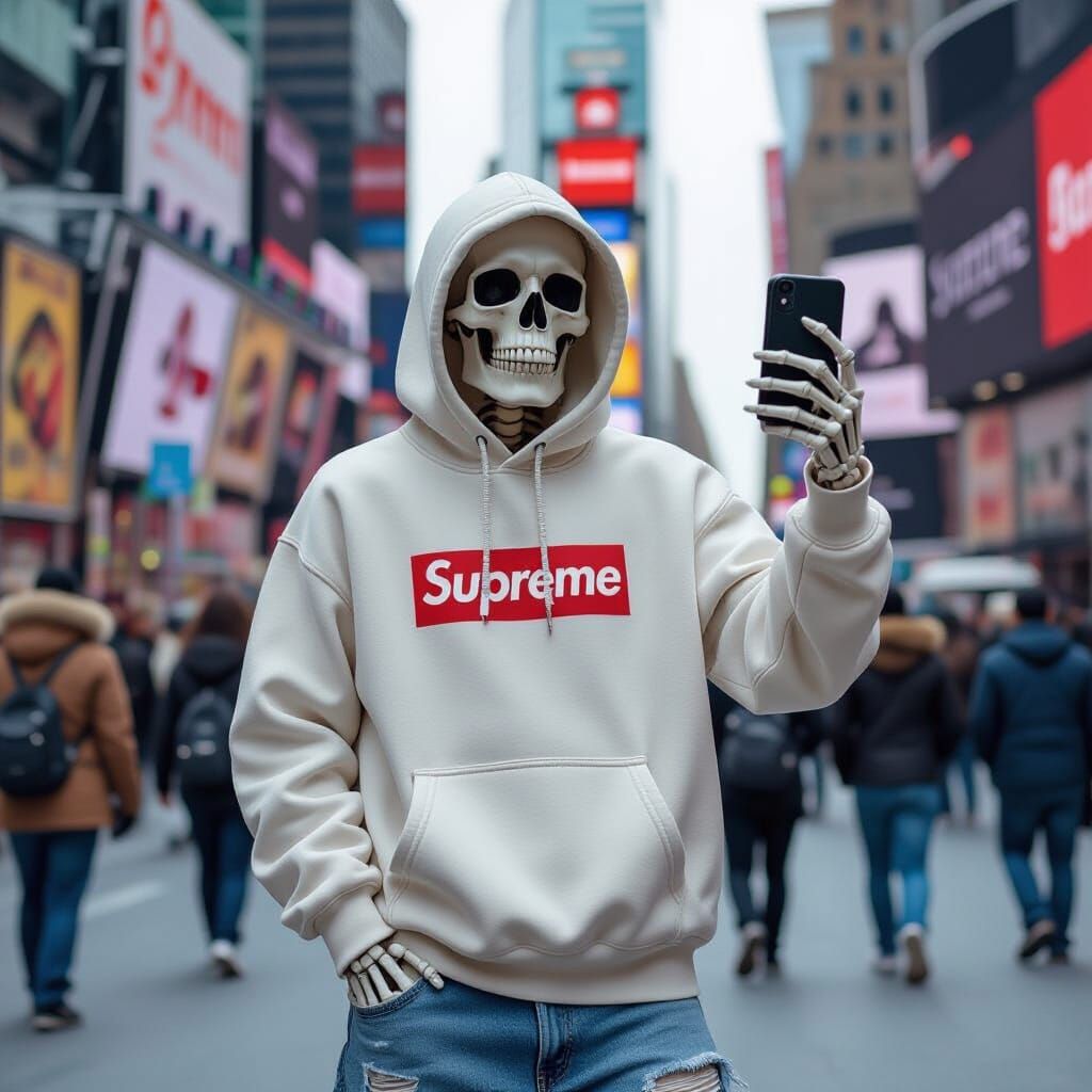 Stylish Skeleton Selfie in Times Square