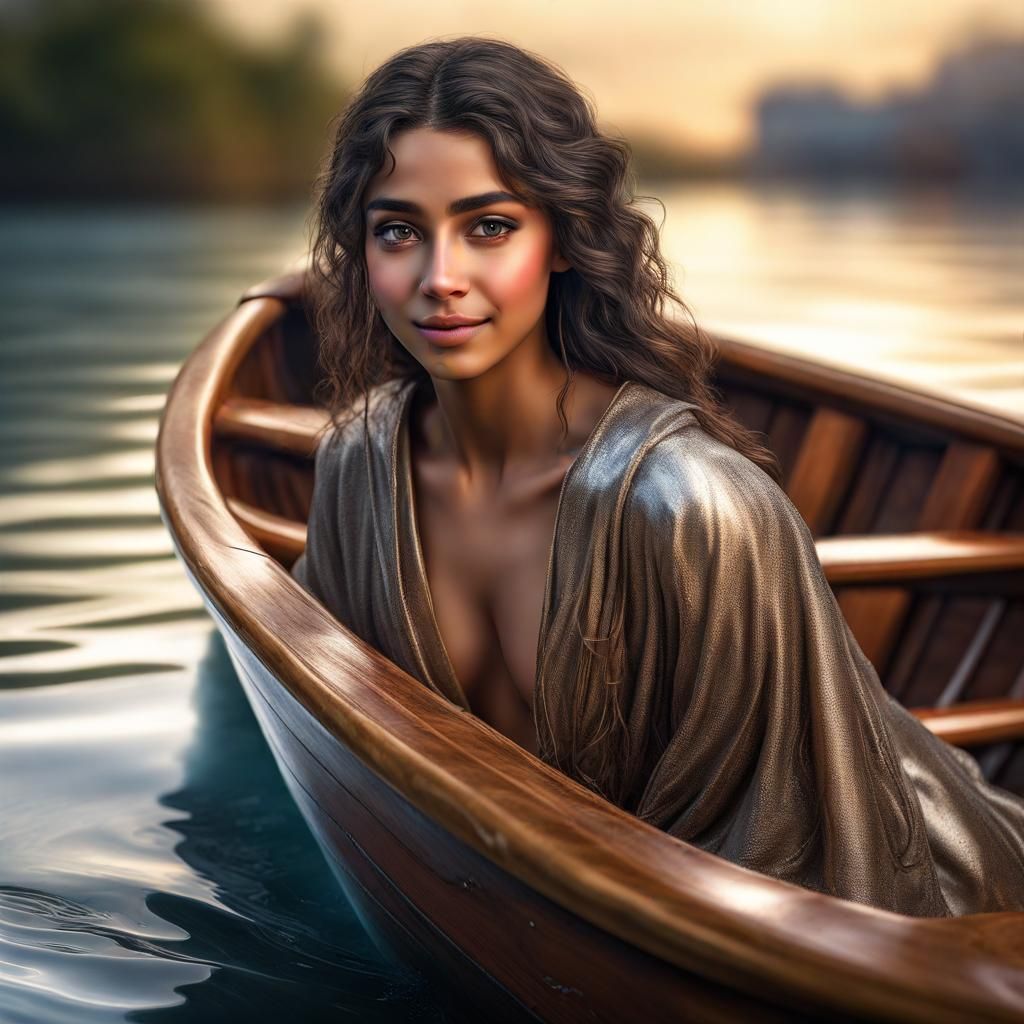 Latina Women in Mahogany Rowboat at Dawn