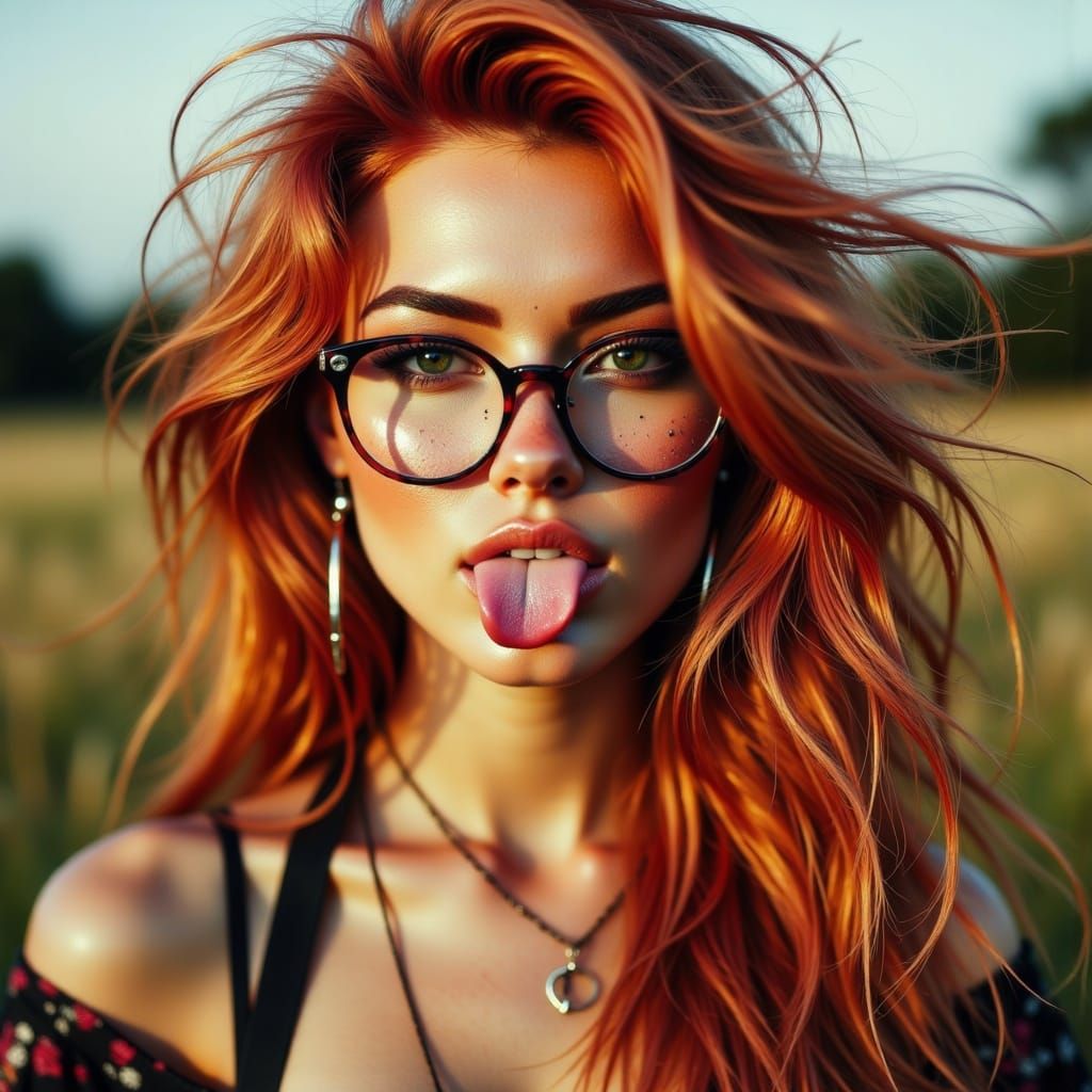 Redhead Woman Portrait with Glasses and Freckles
