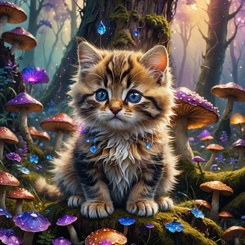 Kitten in Magical Forest: Digital Matte Painting