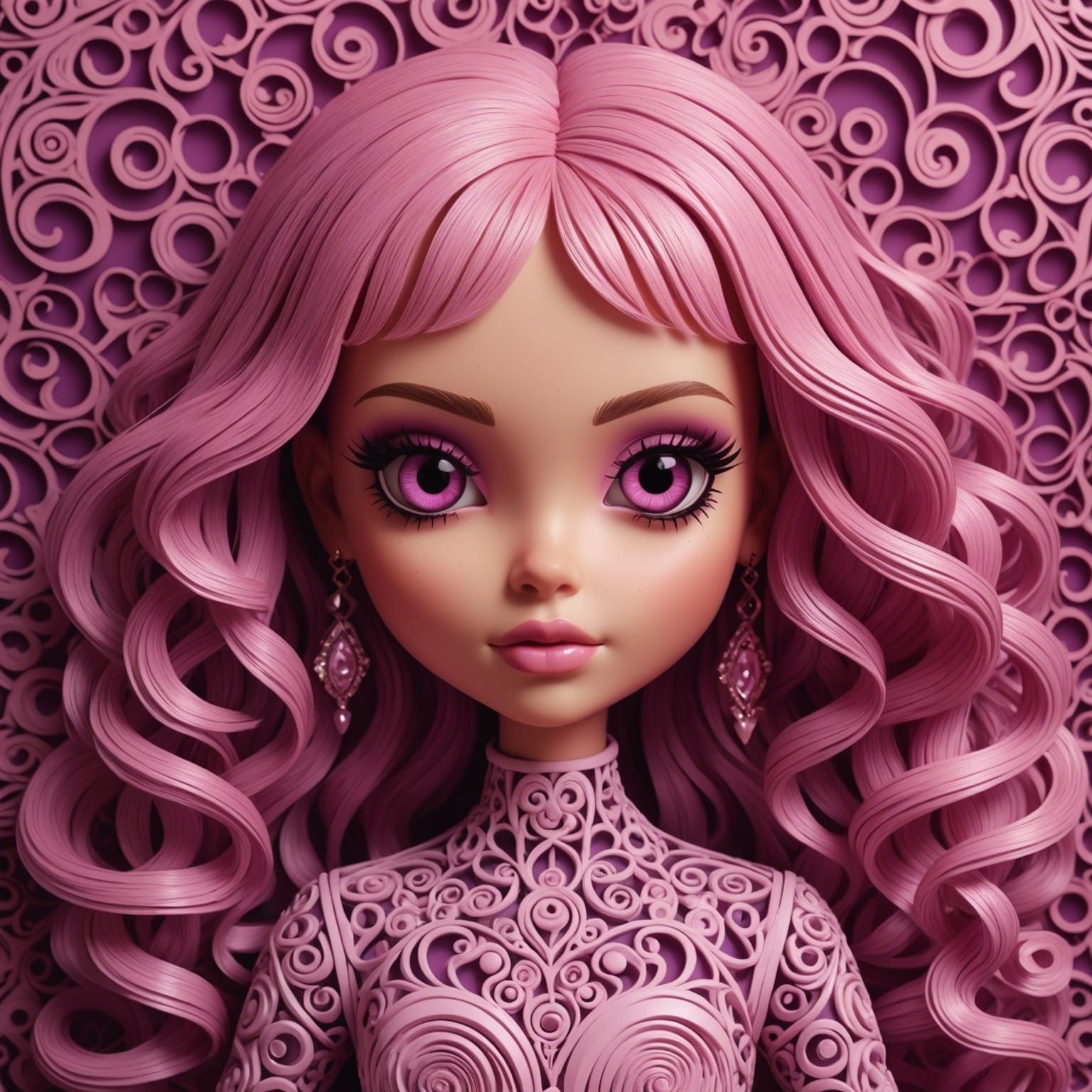 A Bratz doll with pink hair and pink eyes