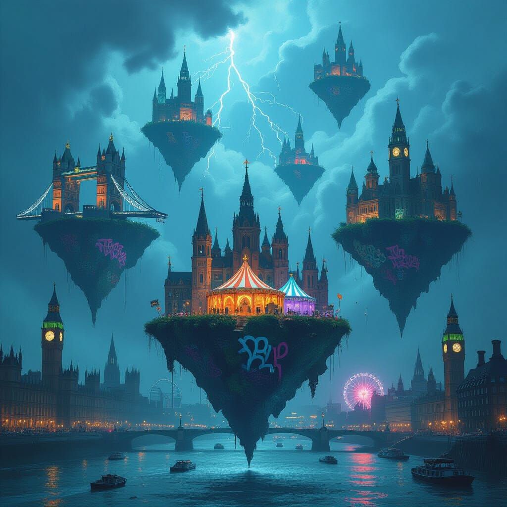 Colossal Floating Islands: Ruined London & Neon Festival