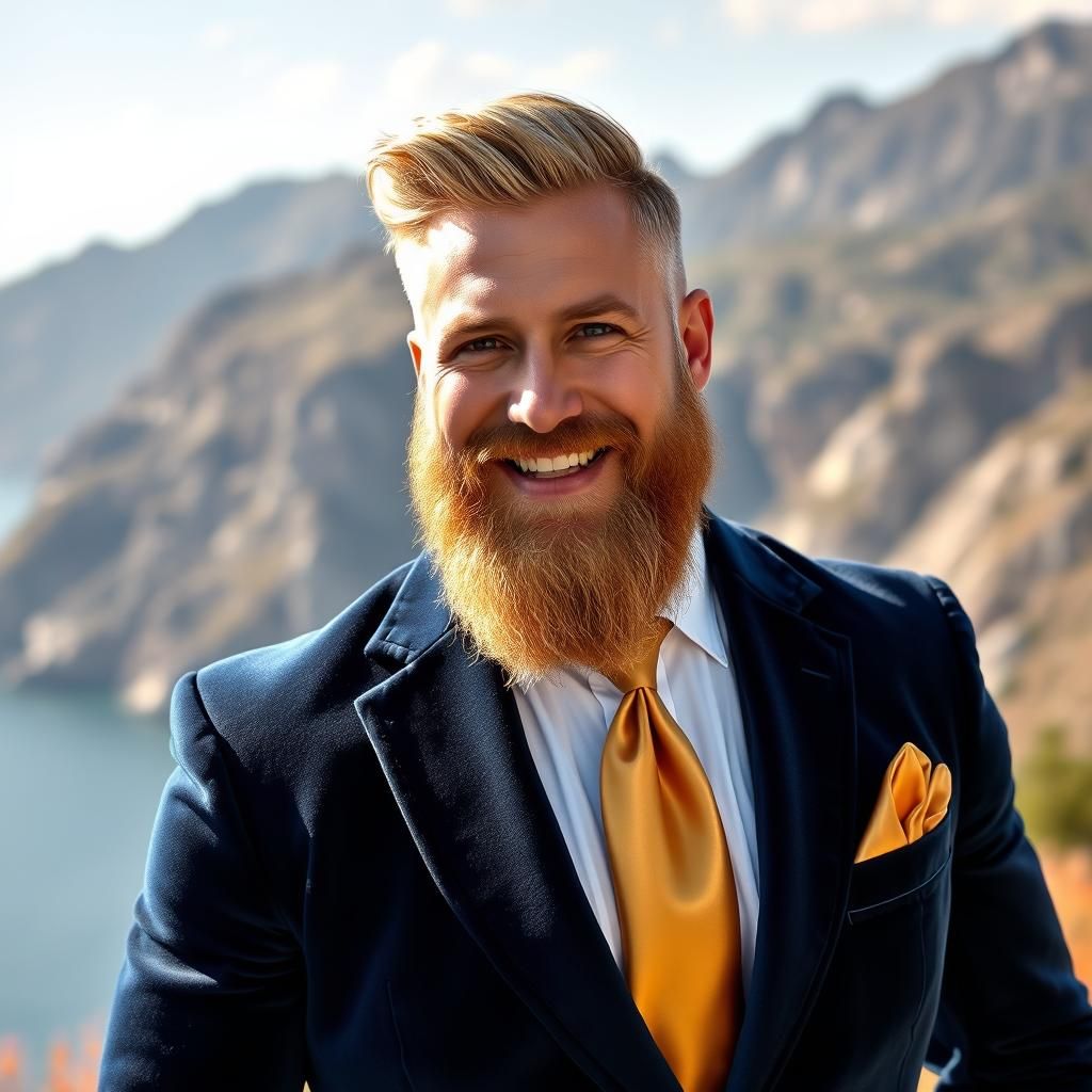 Elegant Man Posing in Mountain Landscape