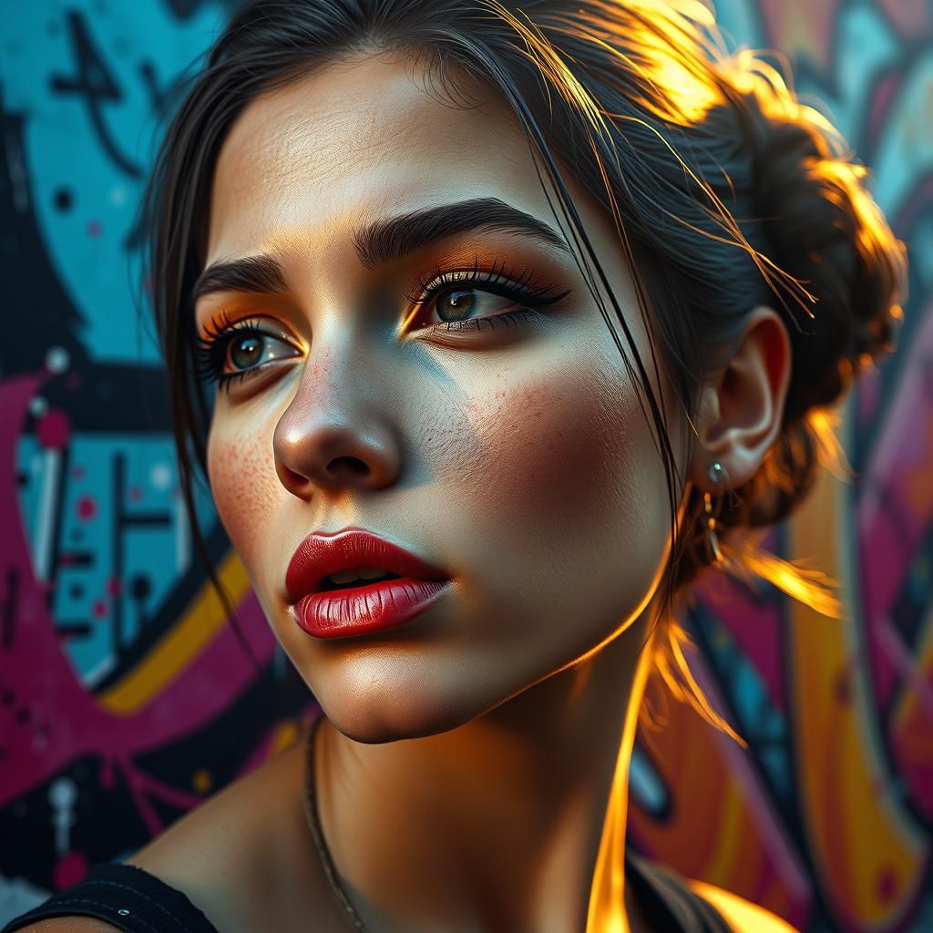 Golden Hour Graffiti: Hyperrealistic Urban Portrait