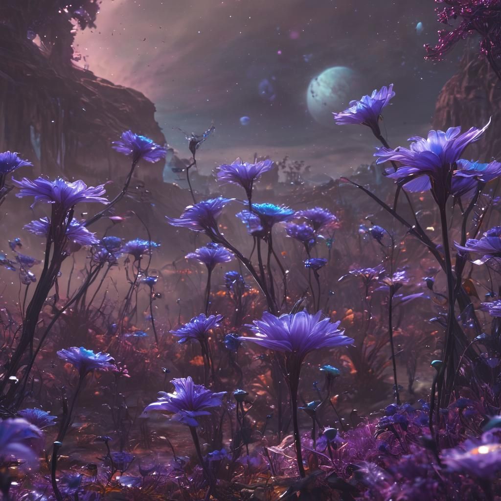 Alien Flowers Swaying: A Digital Matte Painting