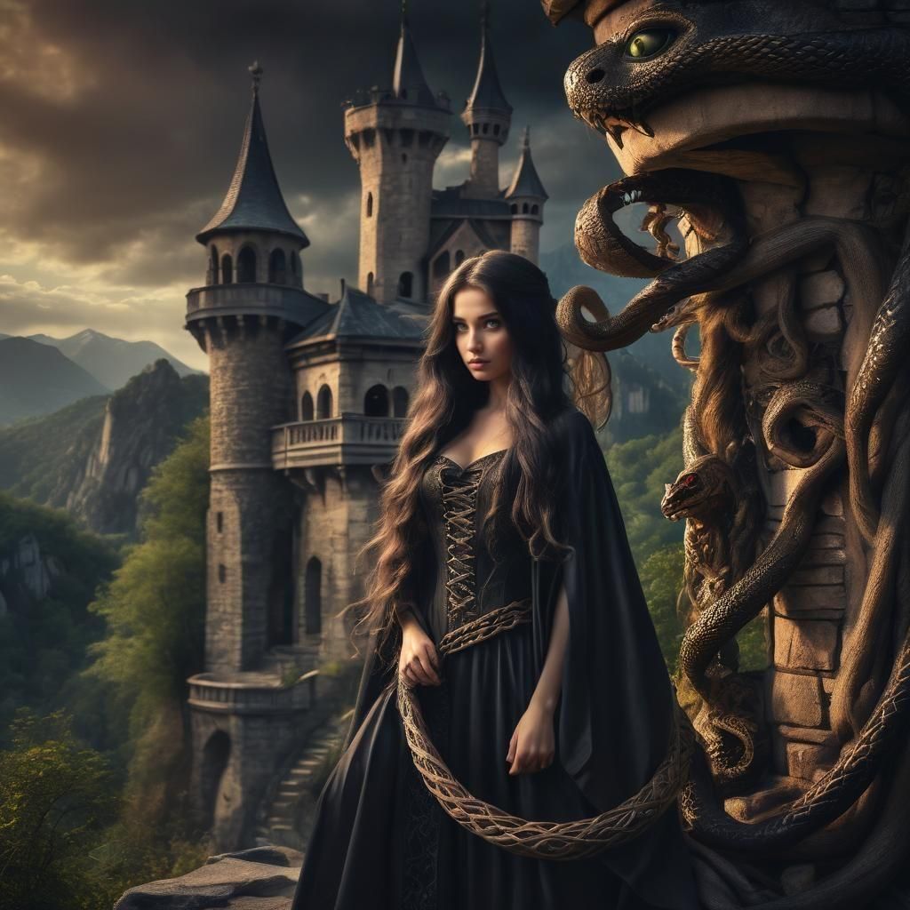 Evil Medusa Rapunzel in Fairytale Tower