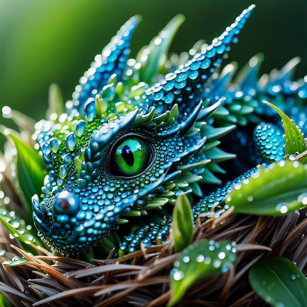 Macro Photo of a Blue and Green Baby Dragon