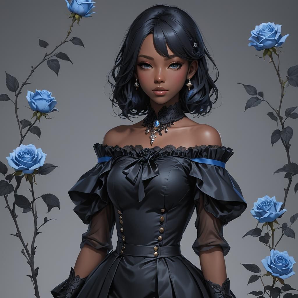 Charismatic Black Woman with Microphone in Anime Style