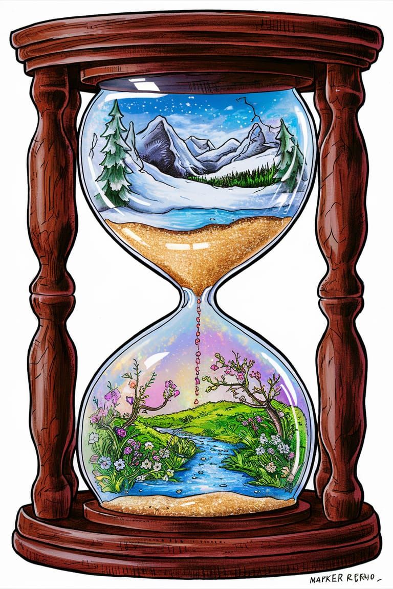 Iridescent Hourglass: Winter to Spring Marker Drawing