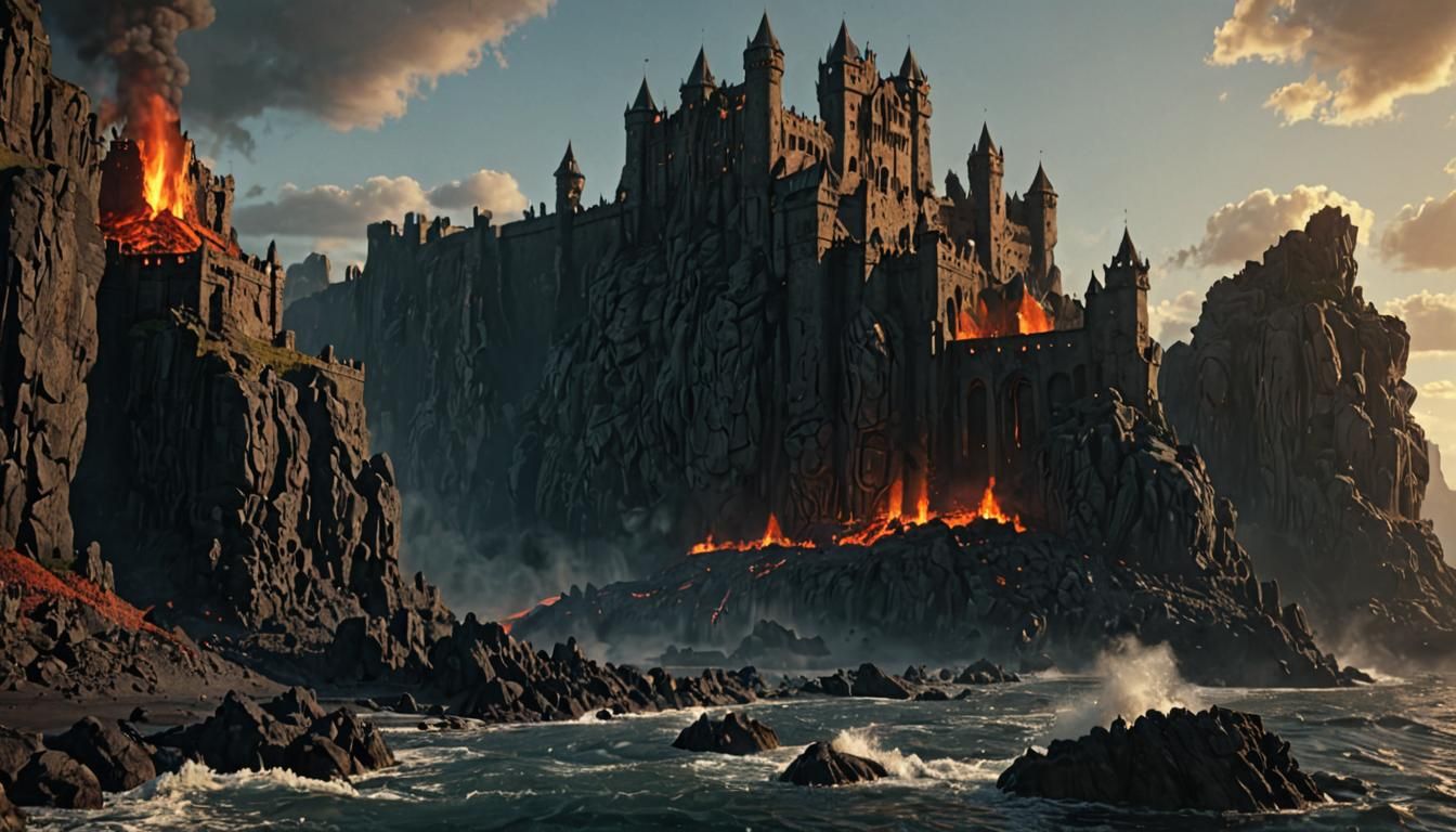 Epic Medieval Lava Castle in Cinematic Lighting