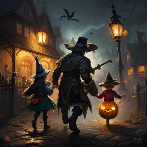 Hyperrealistic Children Trick or Treating Concept Art