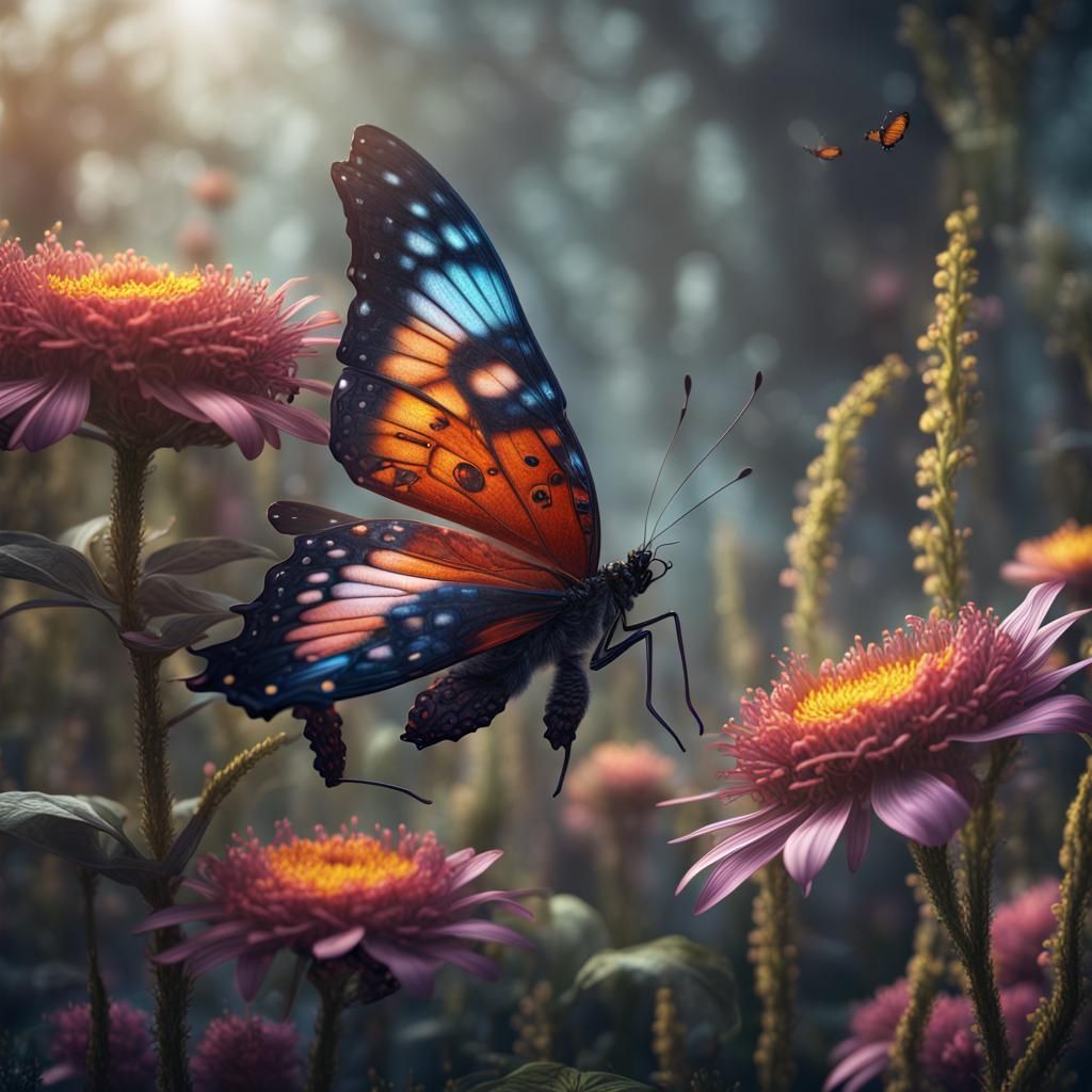 Butterfly and Flower: Detailed Fantasy Matte Painting